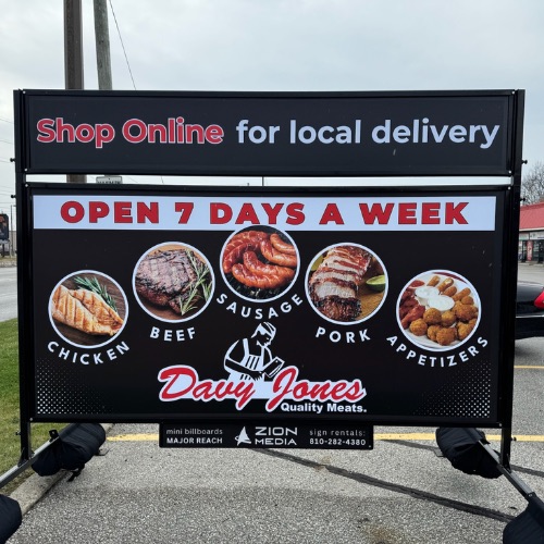 Portable sign for butcher in Point Edward